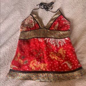 Bebe Red Asymmetrical silk Camisole